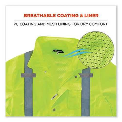 ergodyne GloWear 8365 Class 3 Hi-Vis Rain Jacket, Polyester, 3X-Large, Lime (24327)