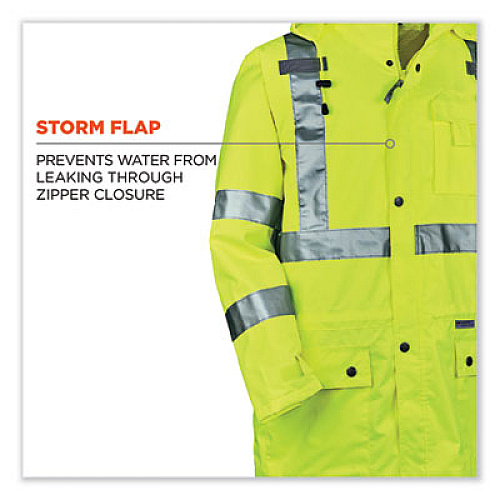 ergodyne GloWear 8365 Class 3 Hi-Vis Rain Jacket, Polyester, 3X-Large, Lime (24327)