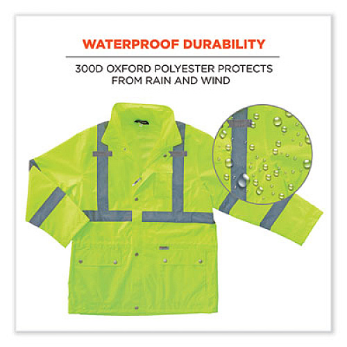 ergodyne GloWear 8365 Class 3 Hi-Vis Rain Jacket, Polyester, 4X-Large, Lime (24328)