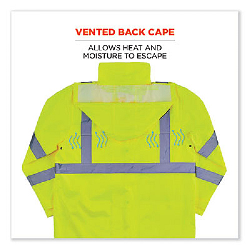 ergodyne GloWear 8366 Class 3 Lightweight Hi-Vis Rain Jacket, Polyester, Small, Lime (24332)