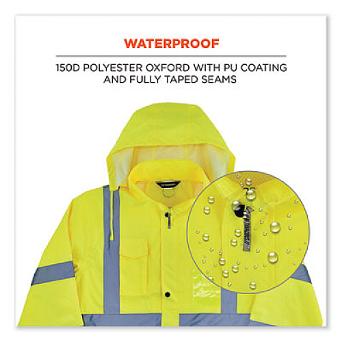 ergodyne GloWear 8366 Class 3 Lightweight Hi-Vis Rain Jacket, Polyester, Medium, Lime (24333)