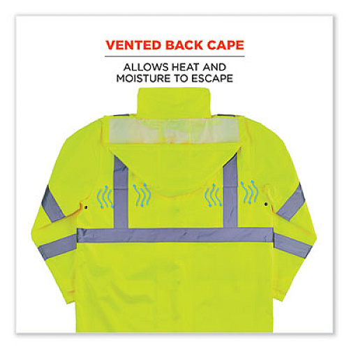 ergodyne GloWear 8366 Class 3 Lightweight Hi-Vis Rain Jacket, Polyester, Medium, Lime (24333)