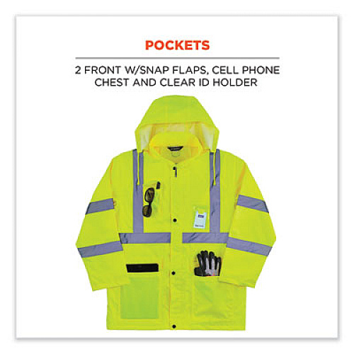 ergodyne GloWear 8366 Class 3 Lightweight Hi-Vis Rain Jacket, Polyester, Medium, Lime (24333)