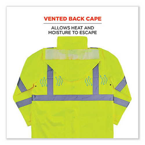 ergodyne GloWear 8366 Class 3 Lightweight Hi-Vis Rain Jacket, Polyester, Large, Lime (24334)