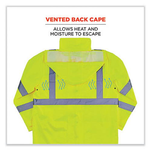 ergodyne GloWear 8366 Class 3 Lightweight Hi-Vis Rain Jacket, Polyester, 3X-Large, Lime (24337)
