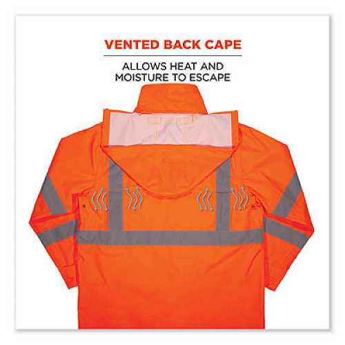 ergodyne GloWear 8366 Class 3 Lightweight Hi-Vis Rain Jacket, Polyester, Small, Orange (24362)