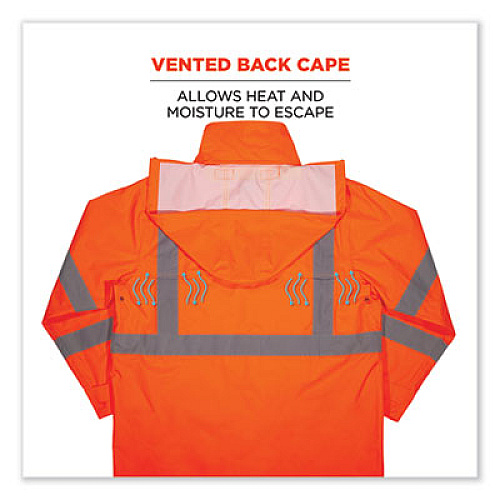 ergodyne GloWear 8366 Class 3 Lightweight Hi-Vis Rain Jacket, Polyester, Medium, Orange (24363)