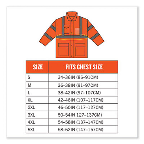 ergodyne GloWear 8366 Class 3 Lightweight Hi-Vis Rain Jacket, Polyester, Large, Orange (24364)