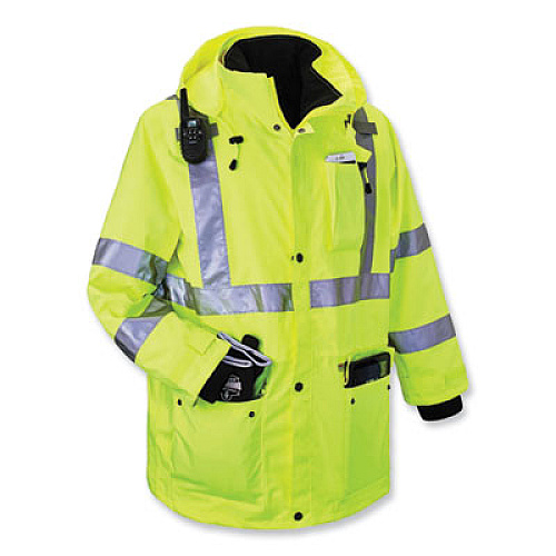 ergodyne GloWear 8385 Class 3 Hi-Vis 4-in-1 Jacket, Small, Lime (24382)