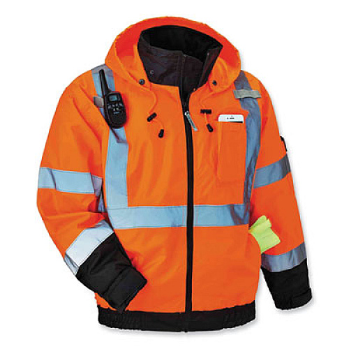 ergodyne GloWear 8379 Class 3 Hi-Vis Fleece Lined Bomber Jacket, Orange, Medium (24463)