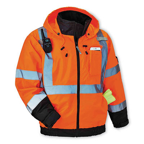 ergodyne GloWear 8379 Class 3 Hi-Vis Fleece Lined Bomber Jacket, Orange, X-Large (24465)
