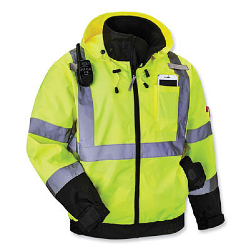 ergodyne GloWear 8379 Class 3 Hi-Vis Fleece Lined Bomber Jacket, Lime, X-Large (24475)
