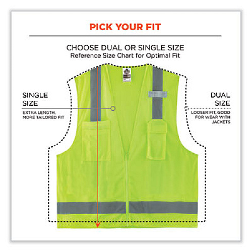 ergodyne GloWear 8249Z-S Single Size Class 2 Economy Surveyors Zipper Vest, Polyester, Small, Lime (24502)