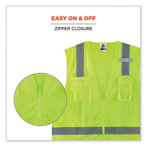 ergodyne GloWear 8249Z-S Single Size Class 2 Economy Surveyors Zipper Vest, Polyester, Medium, Lime (24503)