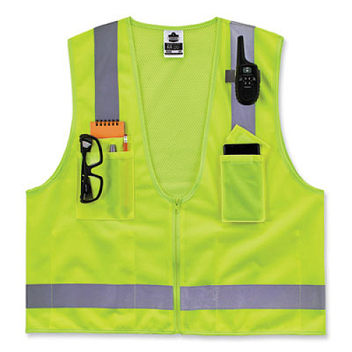 ergodyne GloWear 8249Z-S Single Size Class 2 Economy Surveyors Zipper Vest, Polyester, Medium, Lime (24503)