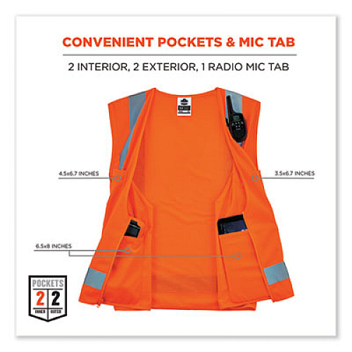ergodyne GloWear 8249Z-S Single Size Class 2 Economy Surveyors Zipper Vest, Polyester, X-Small, Orange (24511)