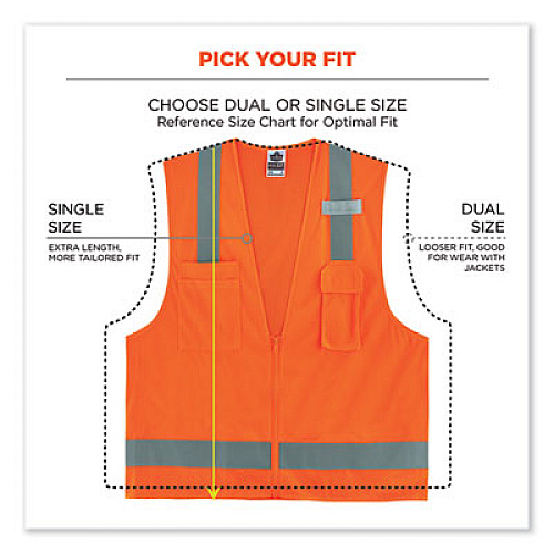 ergodyne GloWear 8249Z-S Single Size Class 2 Economy Surveyors Zipper Vest, Polyester, Medium, Orange (24513)