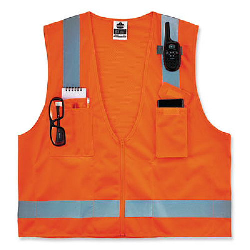 ergodyne GloWear 8249Z-S Single Size Class 2 Economy Surveyors Zipper Vest, Polyester, 2X-Large, Orange (24516)
