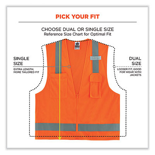 ergodyne GloWear 8249Z-S Single Size Class 2 Economy Surveyors Zipper Vest, Polyester, 3X-Large, Orange (24517)