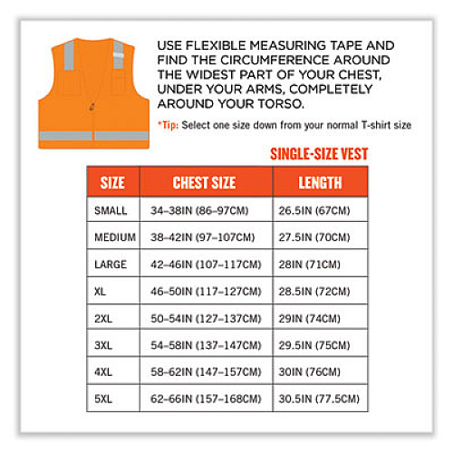 ergodyne GloWear 8249Z-S Single Size Class 2 Economy Surveyors Zipper Vest, Polyester, 3X-Large, Orange (24517)