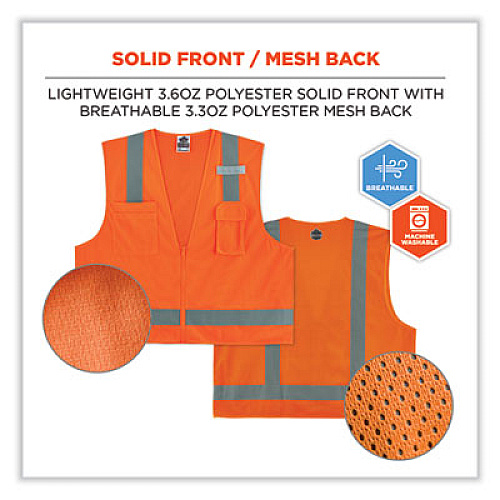 ergodyne GloWear 8249Z-S Single Size Class 2 Economy Surveyors Zipper Vest, Polyester, 4X-Large, Orange (24518)