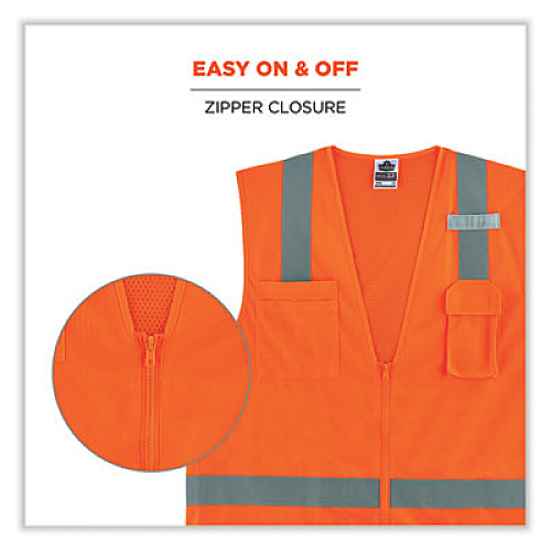 ergodyne GloWear 8249Z-S Single Size Class 2 Economy Surveyors Zipper Vest, Polyester, 4X-Large, Orange (24518)