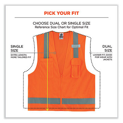 ergodyne GloWear 8249Z-S Single Size Class 2 Economy Surveyors Zipper Vest, Polyester, 5X-Large, Orange (24519)