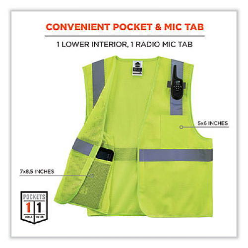 ergodyne GloWear 8210HL-S Single Size Class 2 Economy Mesh Vest, Polyester, Small, Lime (24522)