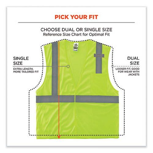 ergodyne GloWear 8210HL-S Single Size Class 2 Economy Mesh Vest, Polyester, Large, Lime (24524)