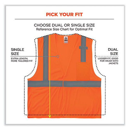 ergodyne GloWear 8210HL-S Single Size Class 2 Economy Mesh Vest, Polyester, Small, Orange (24532)