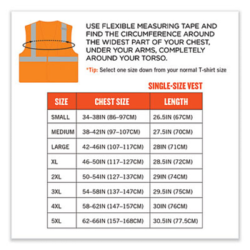 ergodyne GloWear 8210HL-S Single Size Class 2 Economy Mesh Vest, Polyester, Large, Orange (24534)
