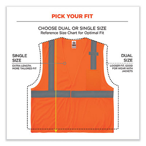 ergodyne GloWear 8210HL-S Single Size Class 2 Economy Mesh Vest, Polyester, 2X-Large, Orange (24536)