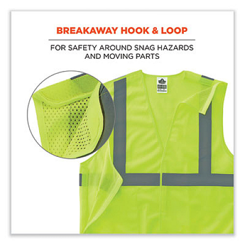 ergodyne GloWear 8215BA-S Single Size Class 2 Economy Breakaway Mesh Vest, Polyester, Small, Lime (24542)