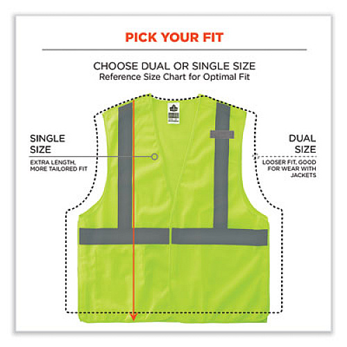 ergodyne GloWear 8215BA-S Single Size Class 2 Economy Breakaway Mesh Vest, Polyester, Small, Lime (24542)