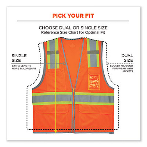 ergodyne GloWear 8246Z-S Single Size Class 2 Two-Tone Mesh Vest, Polyester, 3X-Large, Orange (24577)