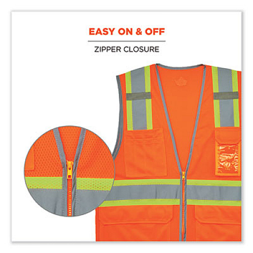 ergodyne GloWear 8246Z-S Single Size Class 2 Two-Tone Mesh Vest, Polyester, 2X-Large, Orange (24576)
