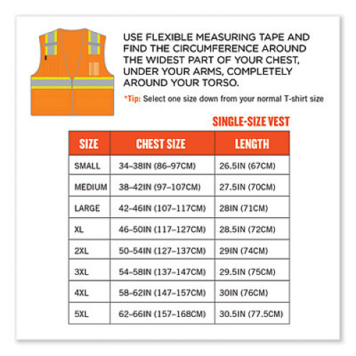 ergodyne GloWear 8246Z-S Single Size Class 2 Two-Tone Mesh Vest, Polyester, Large, Orange (24574)