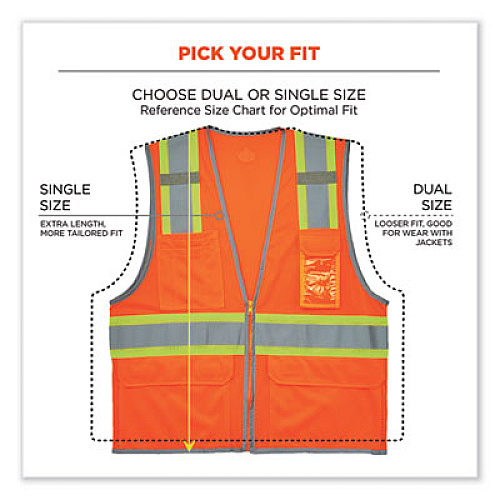 ergodyne GloWear 8246Z-S Single Size Class 2 Two-Tone Mesh Vest, Polyester, Small, Orange (24572)