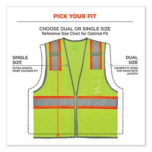 ergodyne GloWear 8246Z-S Single Size Class 2 Two-Tone Mesh Vest, Polyester, Large, Lime (24564)