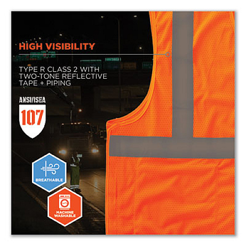 ergodyne GloWear 8215BA-S Single Size Class 2 Economy Breakaway Mesh Vest, Polyester, 2X-Large, Orange (24556)