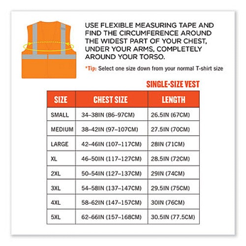 ergodyne GloWear 8215BA-S Single Size Class 2 Economy Breakaway Mesh Vest, Polyester, Large, Orange (24554)
