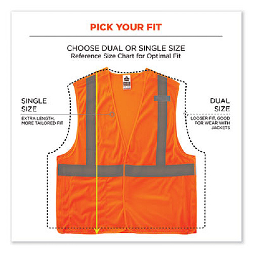 ergodyne GloWear 8215BA-S Single Size Class 2 Economy Breakaway Mesh Vest, Polyester, Medium, Orange (24553)