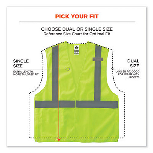 ergodyne GloWear 8215BA-S Single Size Class 2 Economy Breakaway Mesh Vest, Polyester, Large, Lime (24544)