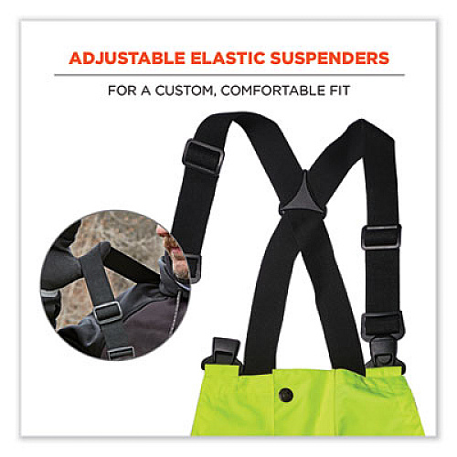 ergodyne GloWear 8918BK Class E Hi-Vis Rain Bibs Black Bottom, Large, Lime (25014)