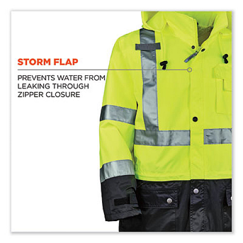 ergodyne GloWear 8365BK Class 3 Hi-Vis Rain Jacket Black Bottom, Small, Lime (25322)