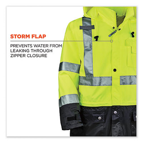 ergodyne GloWear 8365BK Class 3 Hi-Vis Rain Jacket Black Bottom, 5X-Large, Lime (25329)