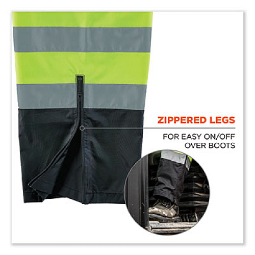 ergodyne GloWear 8915BK Class E Hi-Vis Rain Pants Black Bottom, Large, Lime (25424)