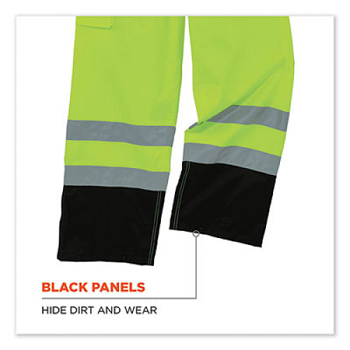 ergodyne GloWear 8915BK Class E Hi-Vis Rain Pants Black Bottom, 4X-Large, Lime (25428)