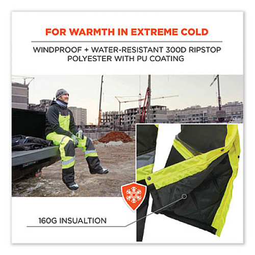 ergodyne GloWear 8928 Class E Hi-Vis Insulated Bibs, 4X-Large, Lime (25528)