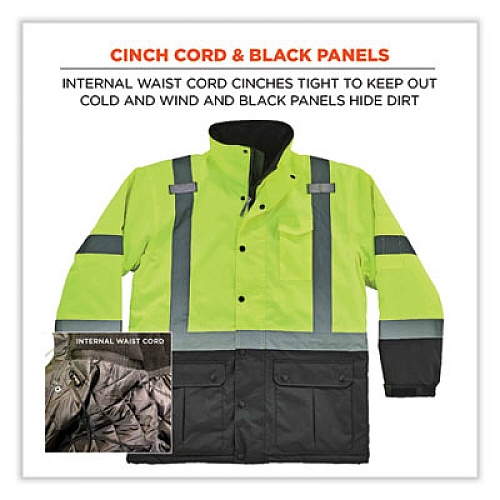 ergodyne GloWear 8384 Class 3 Hi-Vis Quilted Thermal Parka, Small, Lime (25562)